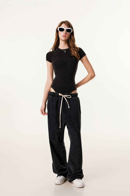 275GSM Plain Women's MUNSIEUR One-Piece Fried-Color Snow-Wash Basic T-shirt Onsie
