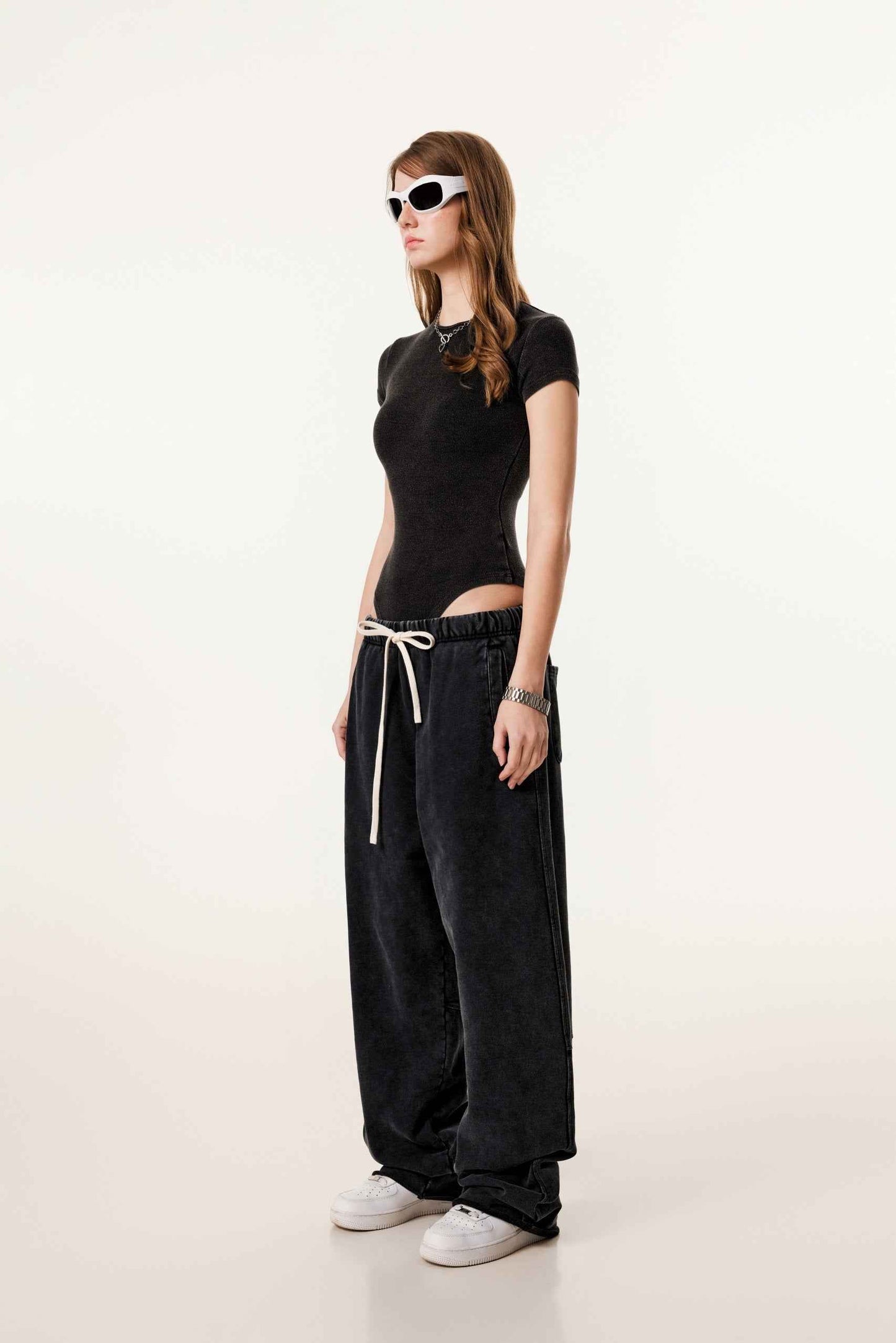 275GSM Plain Women's MUNSIEUR One-Piece Fried-Color Snow-Wash Basic T-shirt Onsie