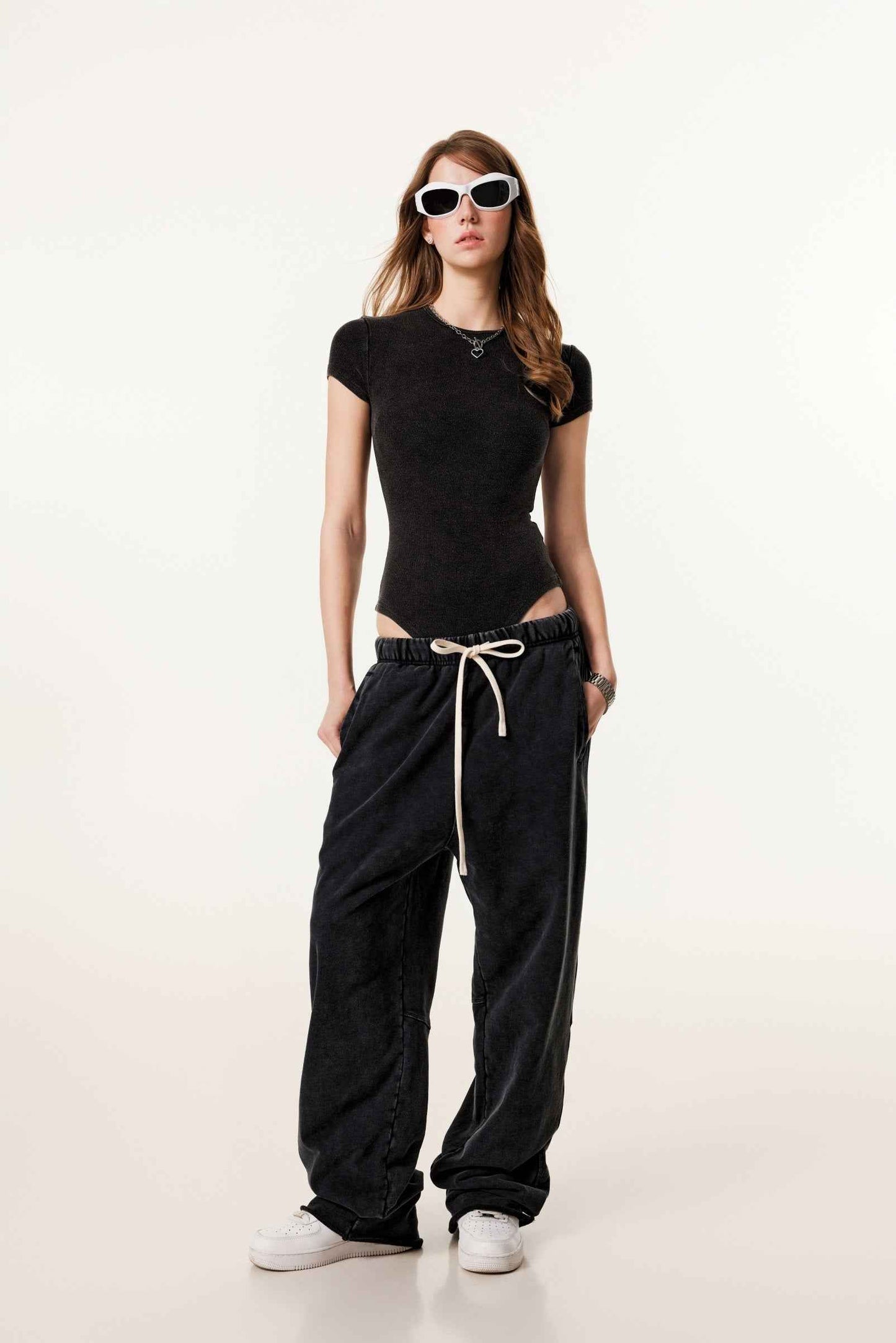 275GSM Plain Women's MUNSIEUR One-Piece Fried-Color Snow-Wash Basic T-shirt Onsie