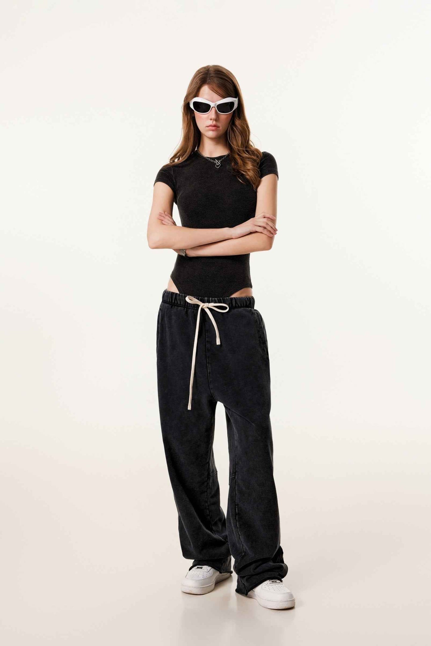 275GSM Plain Women's MUNSIEUR One-Piece Fried-Color Snow-Wash Basic T-shirt Onsie
