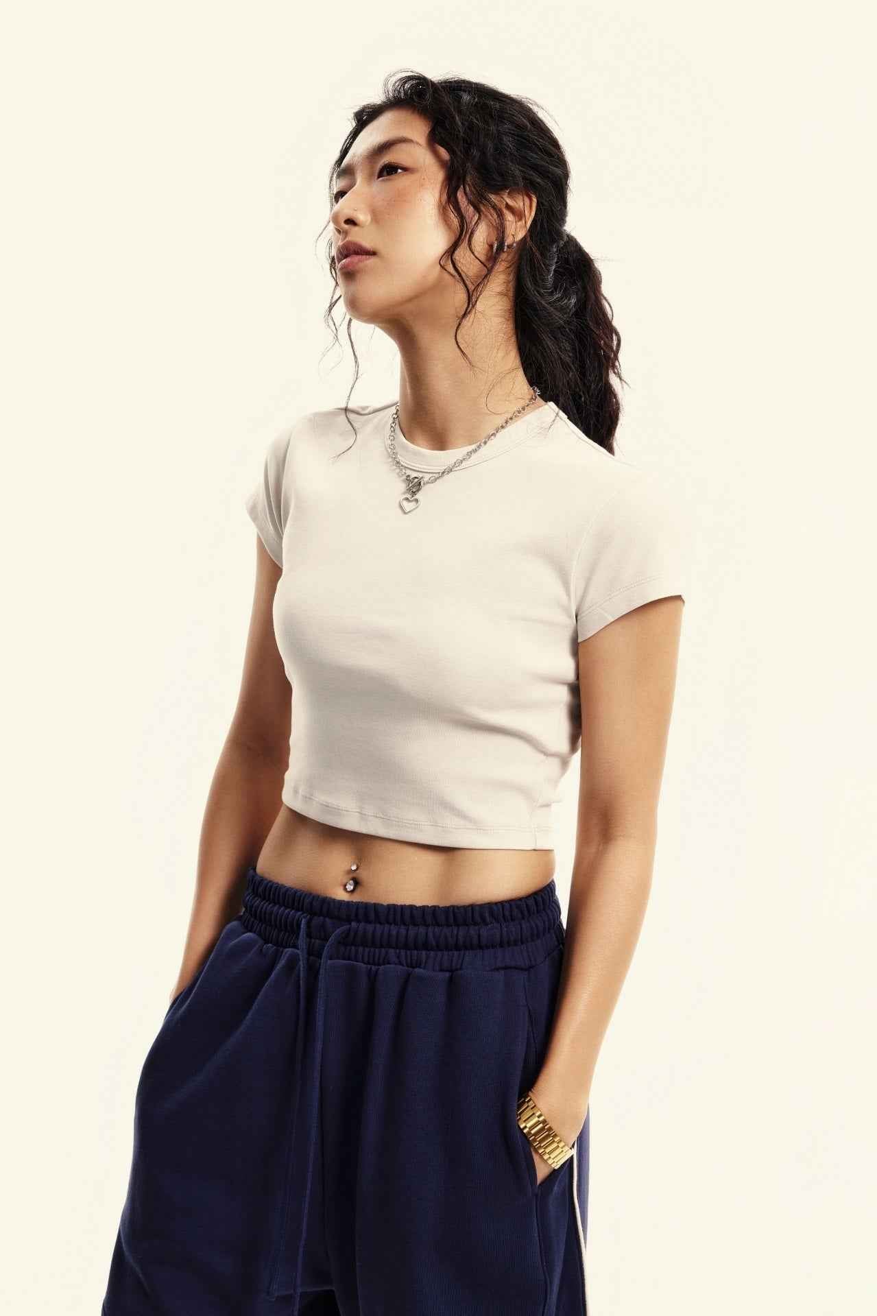 235GSM Women's Washed Stretch Cotton Slim T-shirt