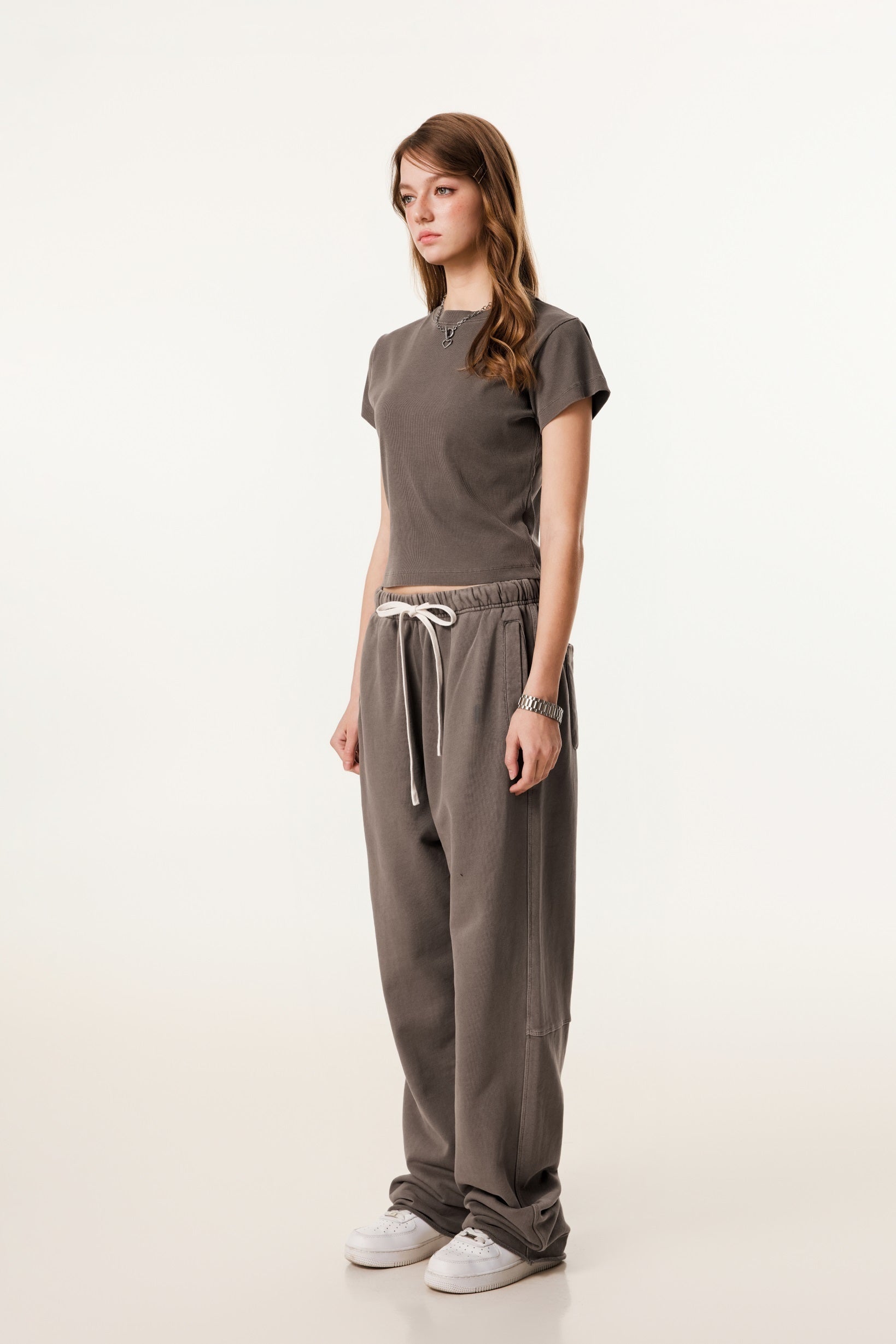 275GSM Women’s Figure-Flattering Straight Shoulder T-shirt Coffee 