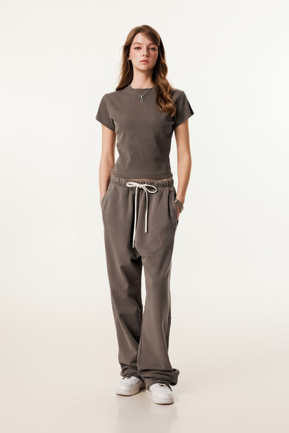 275GSM Women’s Figure-Flattering Straight Shoulder T-shirt Coffee 