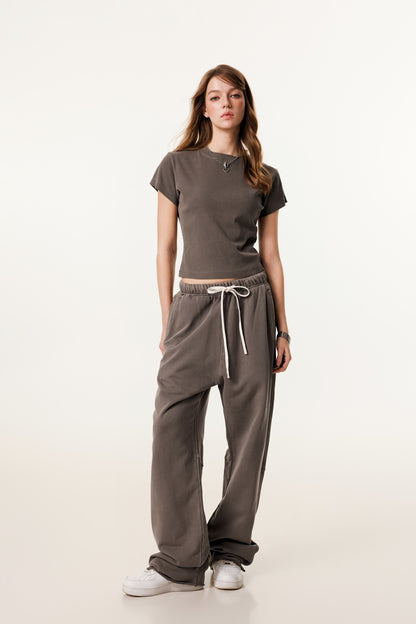 275GSM Women’s Figure-Flattering Straight Shoulder T-shirt Coffee 