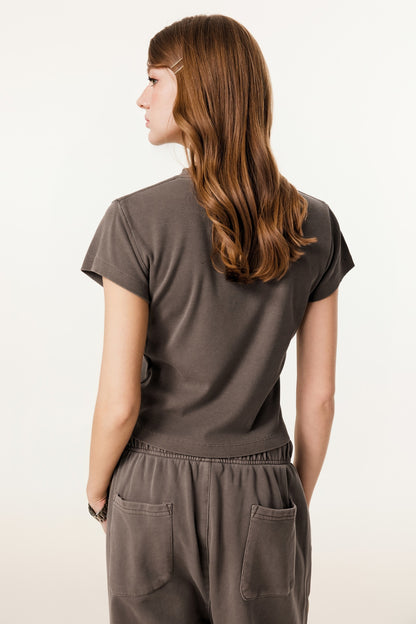 275GSM Women’s Figure-Flattering Straight Shoulder T-shirt Coffee 
