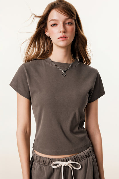 275GSM Women’s Figure-Flattering Straight Shoulder T-shirt Coffee 