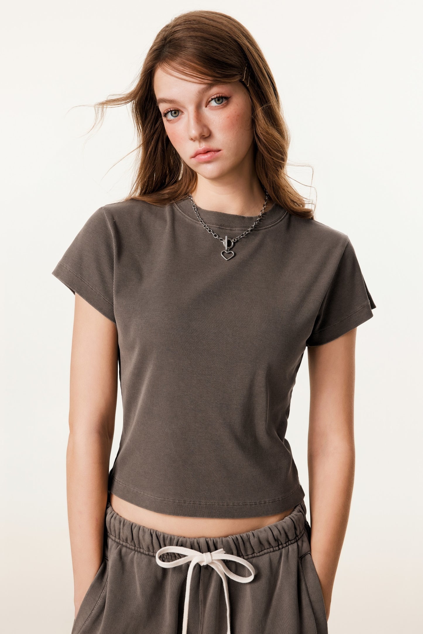 275GSM Women’s Figure-Flattering Straight Shoulder T-shirt Coffee 