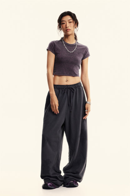 235GSM Women's Washed Stretch Cotton Slim T-shirt Grape Purple