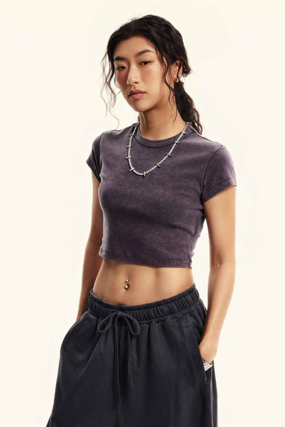 235GSM Women's Washed Stretch Cotton Slim T-shirt