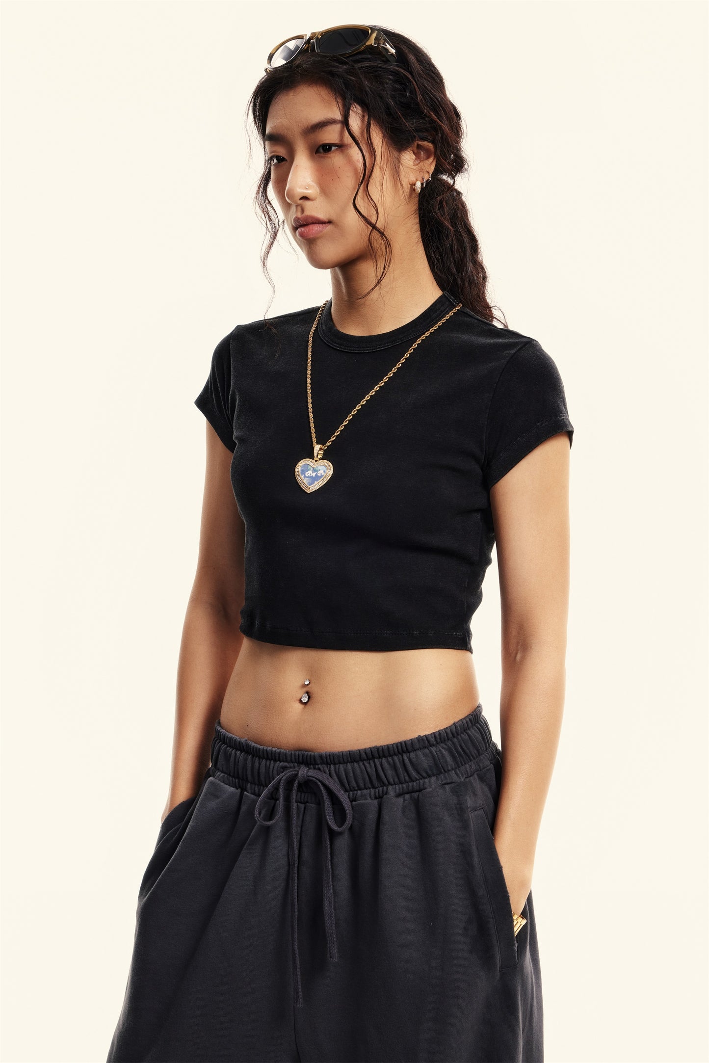 235GSM Women's Washed Stretch Cotton Slim T-shirt Snow wash