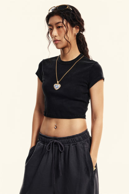 235GSM Women's Washed Stretch Cotton Slim T-shirt Snow wash