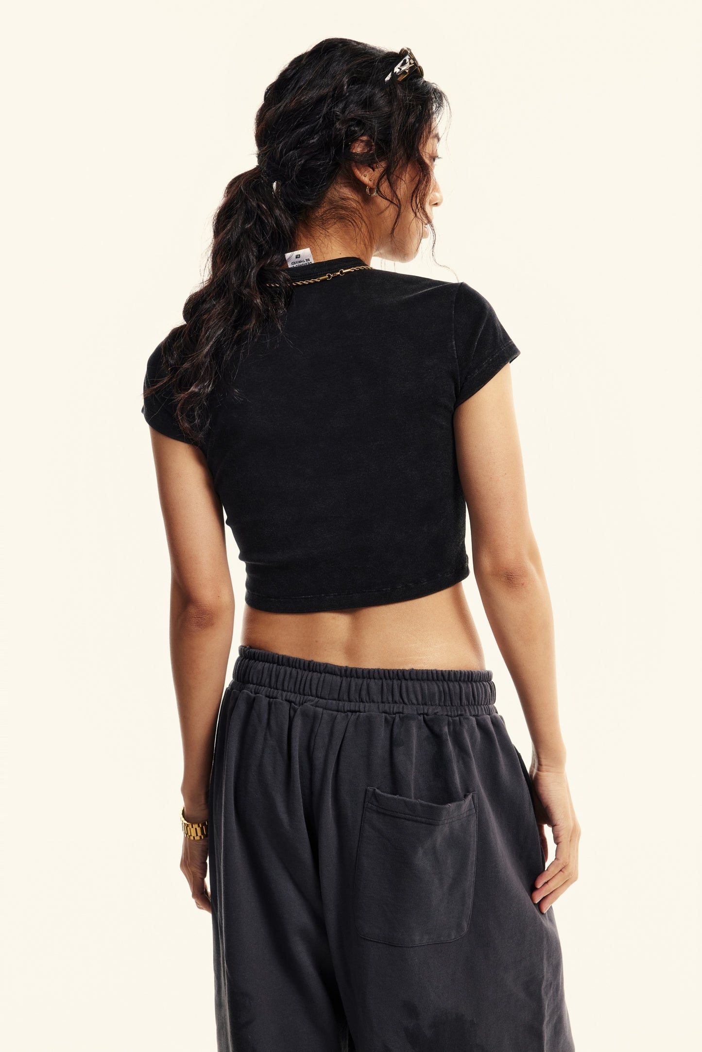 235GSM Women's Washed Stretch Cotton Slim T-shirt Snow wash