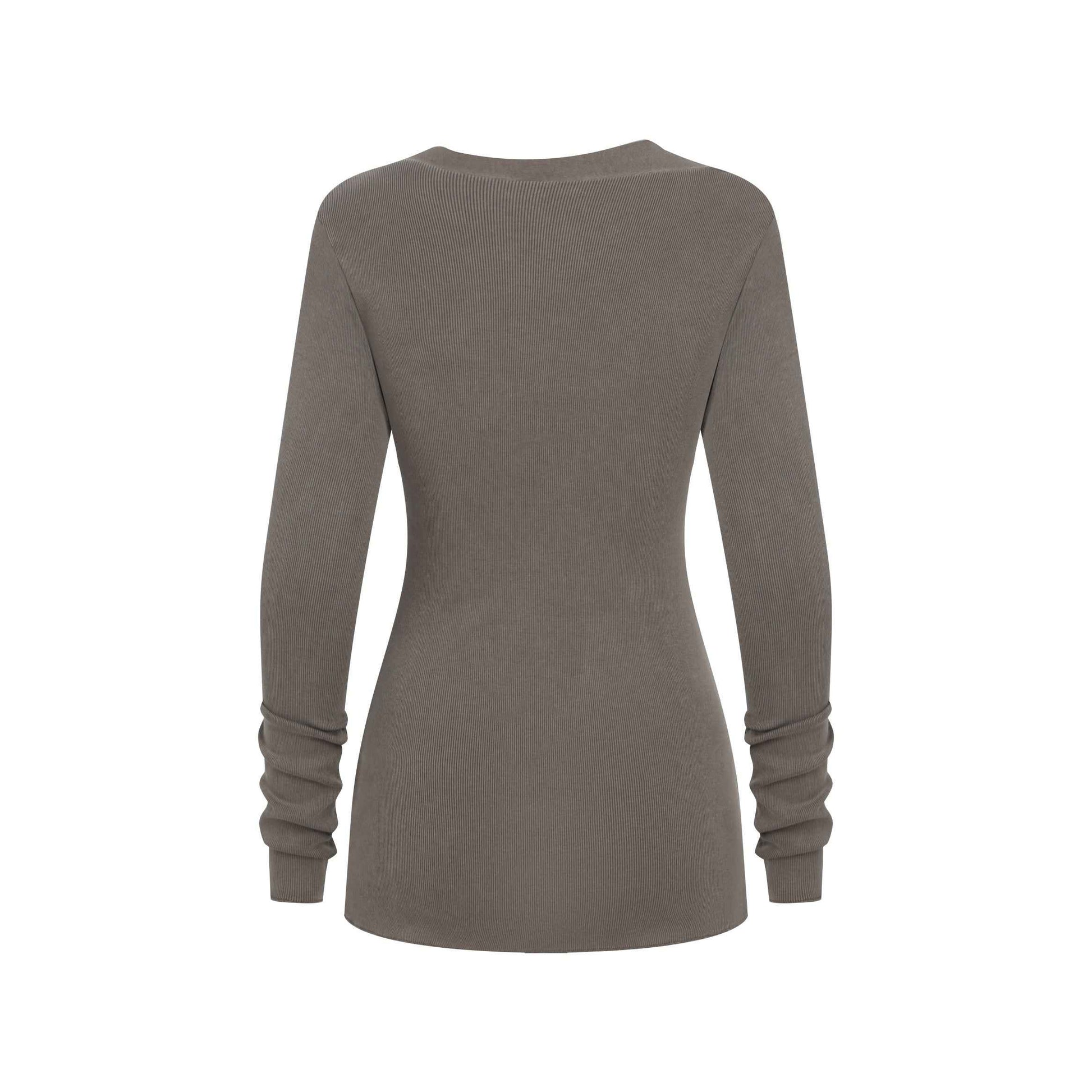 275GSM Women's Slim-Fit Asymmetrical Shoulder Pigment-Wash Long-Sleeve T-shirt