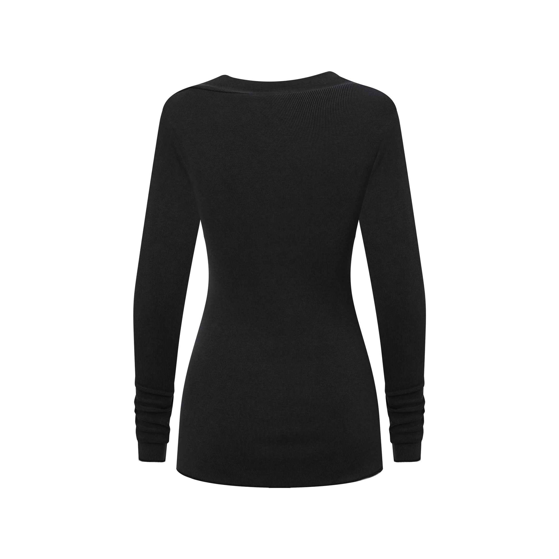 275GSM Women's Slim-Fit Asymmetrical Shoulder Pigment-Wash Long-Sleeve T-shirt