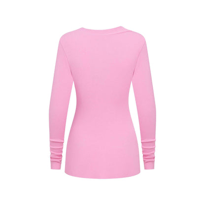 275GSM Women's Slim-Fit Asymmetrical Shoulder Pigment-Wash Long-Sleeve T-shirt