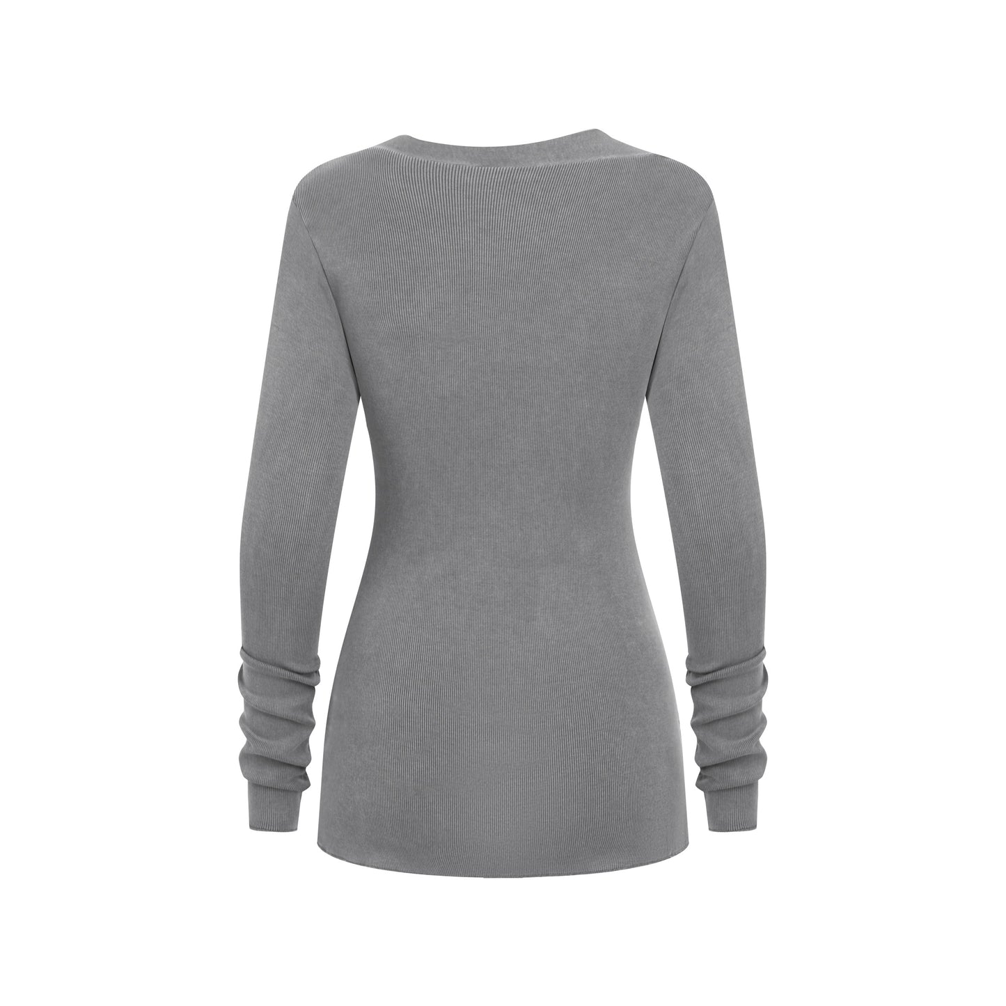 275GSM Women’s Slim-Fit Asymmetrical Shoulder Pigment-Wash Long-Sleeve Medium gray