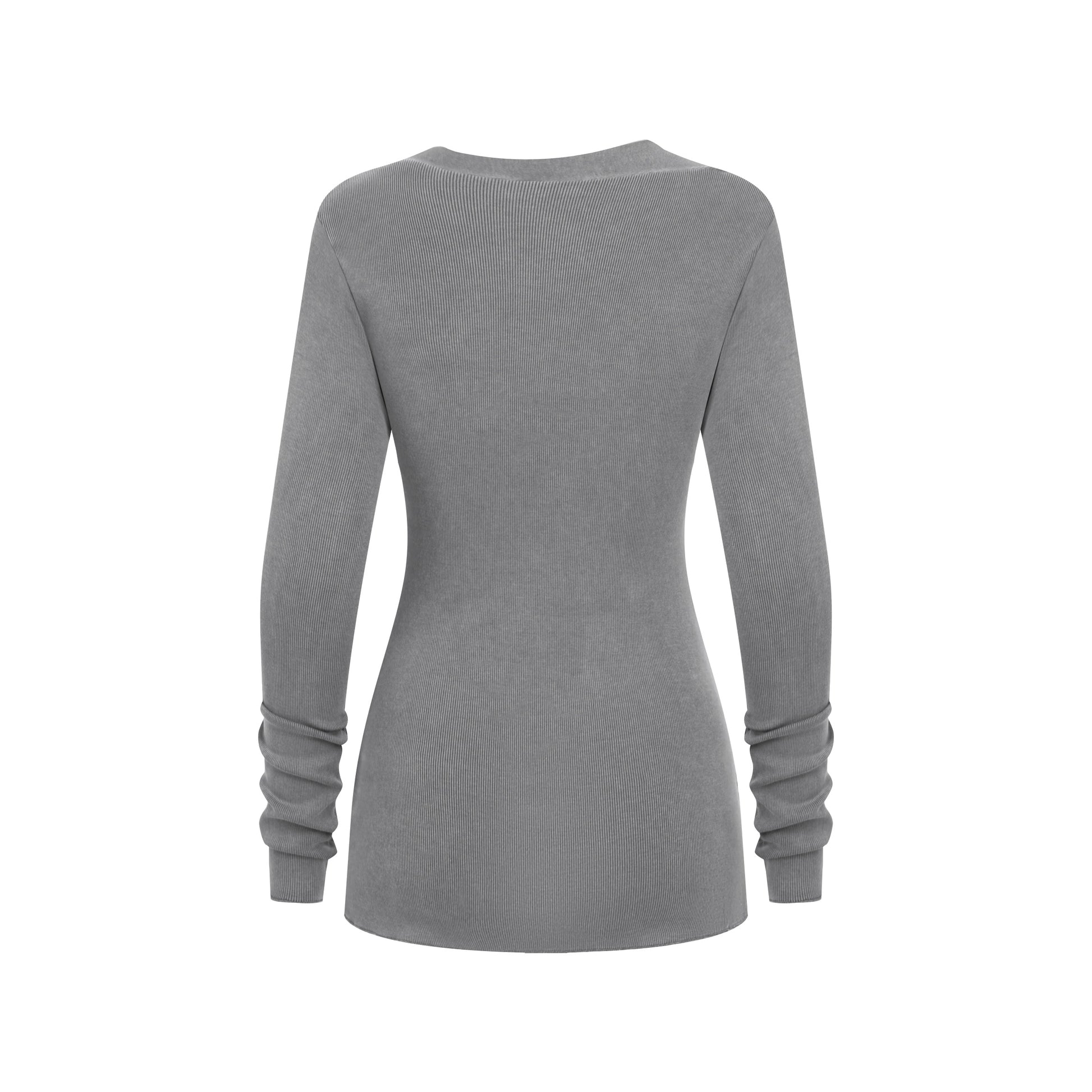 275GSM Women’s Slim-Fit Asymmetrical Shoulder Pigment-Wash Long-Sleeve Medium gray
