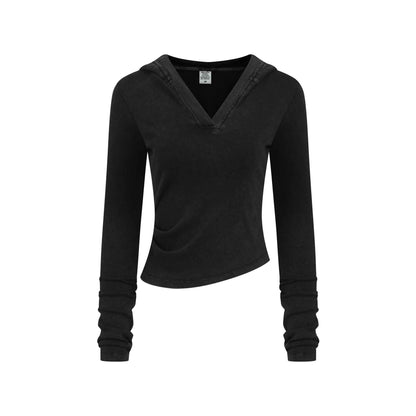 275GSM Women’s Slim-Fit Pigment-Wash Long-Sleeve Sweatshirt