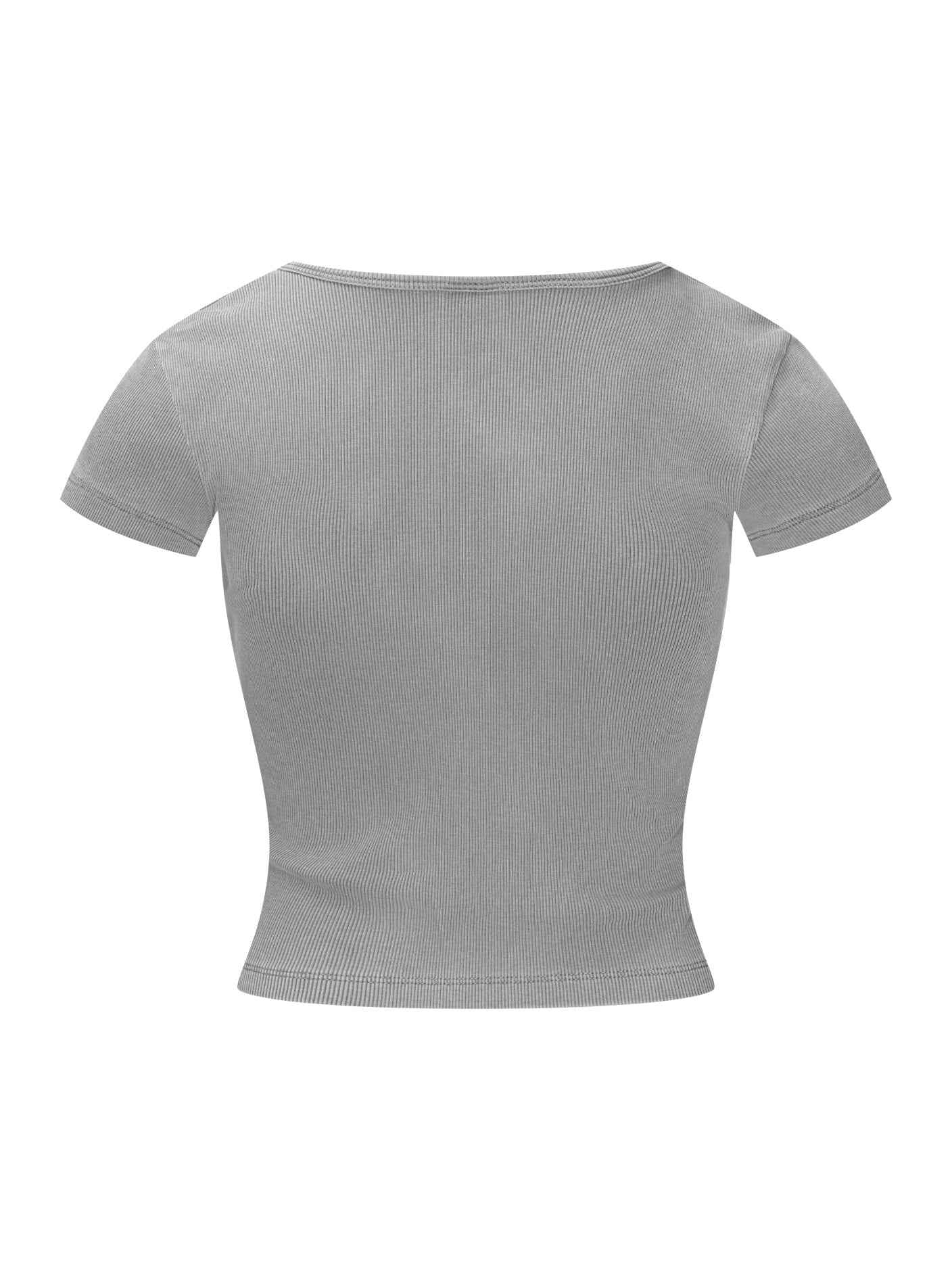 275GSM Women's V-Neck Ski-Inspired Distressed-Wash T-shirt