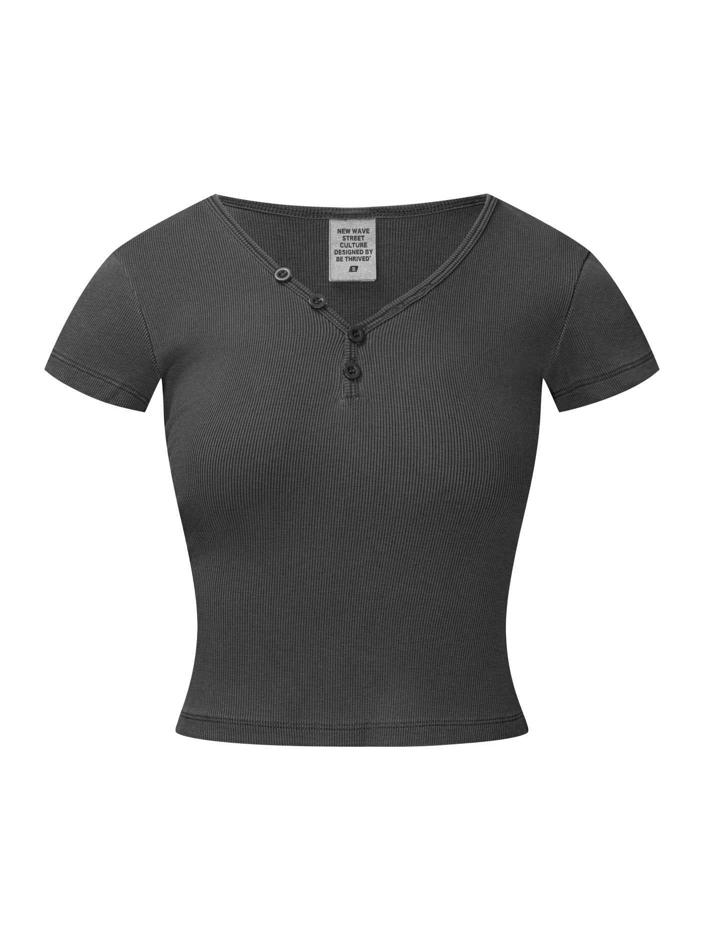 275GSM Women's V-Neck Ski-Inspired Distressed-Wash T-shirt