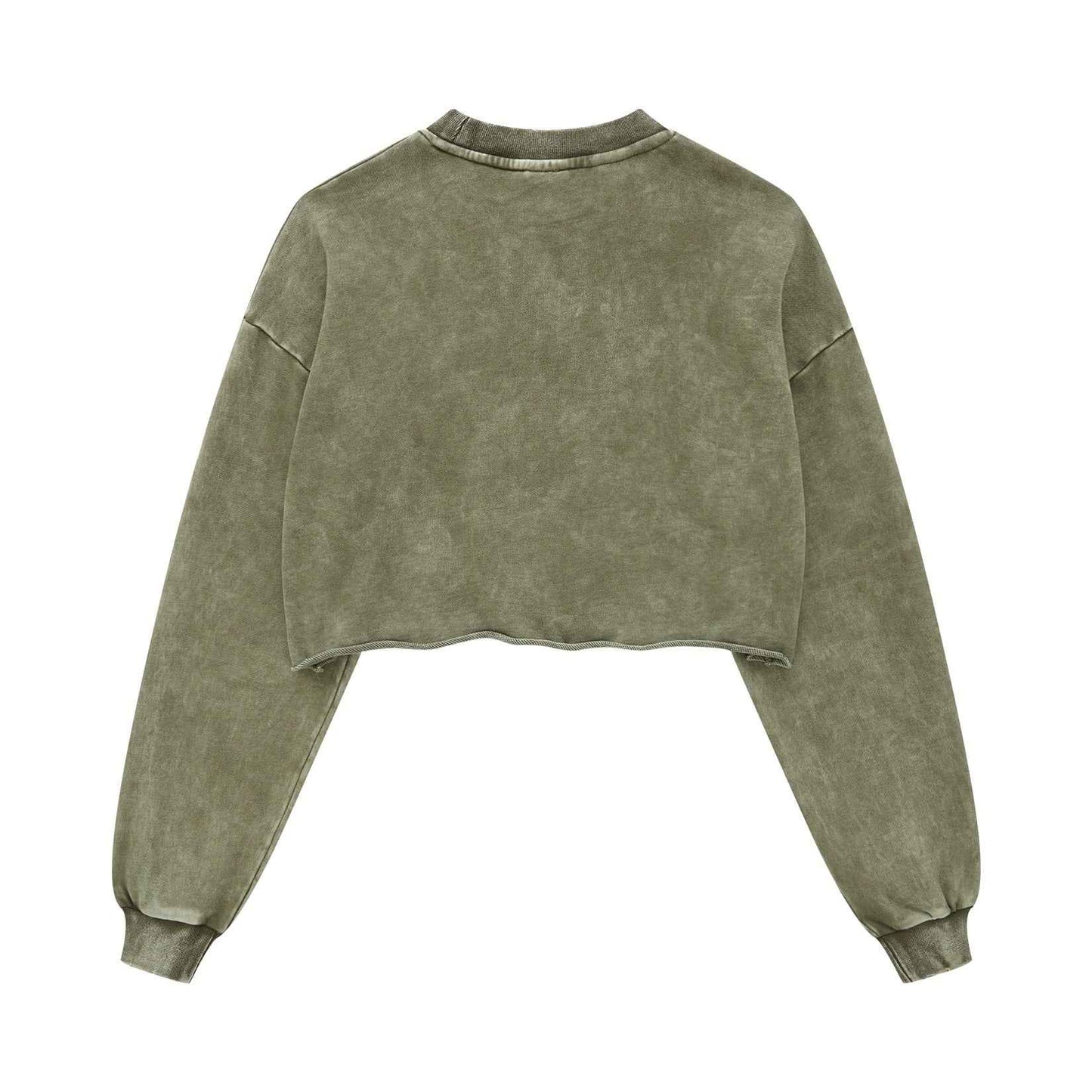 380GSM Women's Heavyweight Distressed Snow-Wash Raw-Hem Cropped Long sleeve Sweatshirt