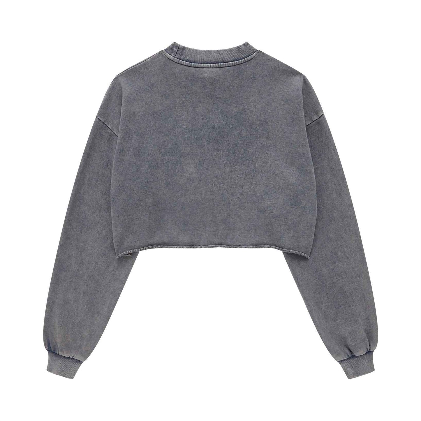 380GSM Women's Heavyweight Distressed Snow-Wash Raw-Hem Cropped Long sleeve Sweatshirt
