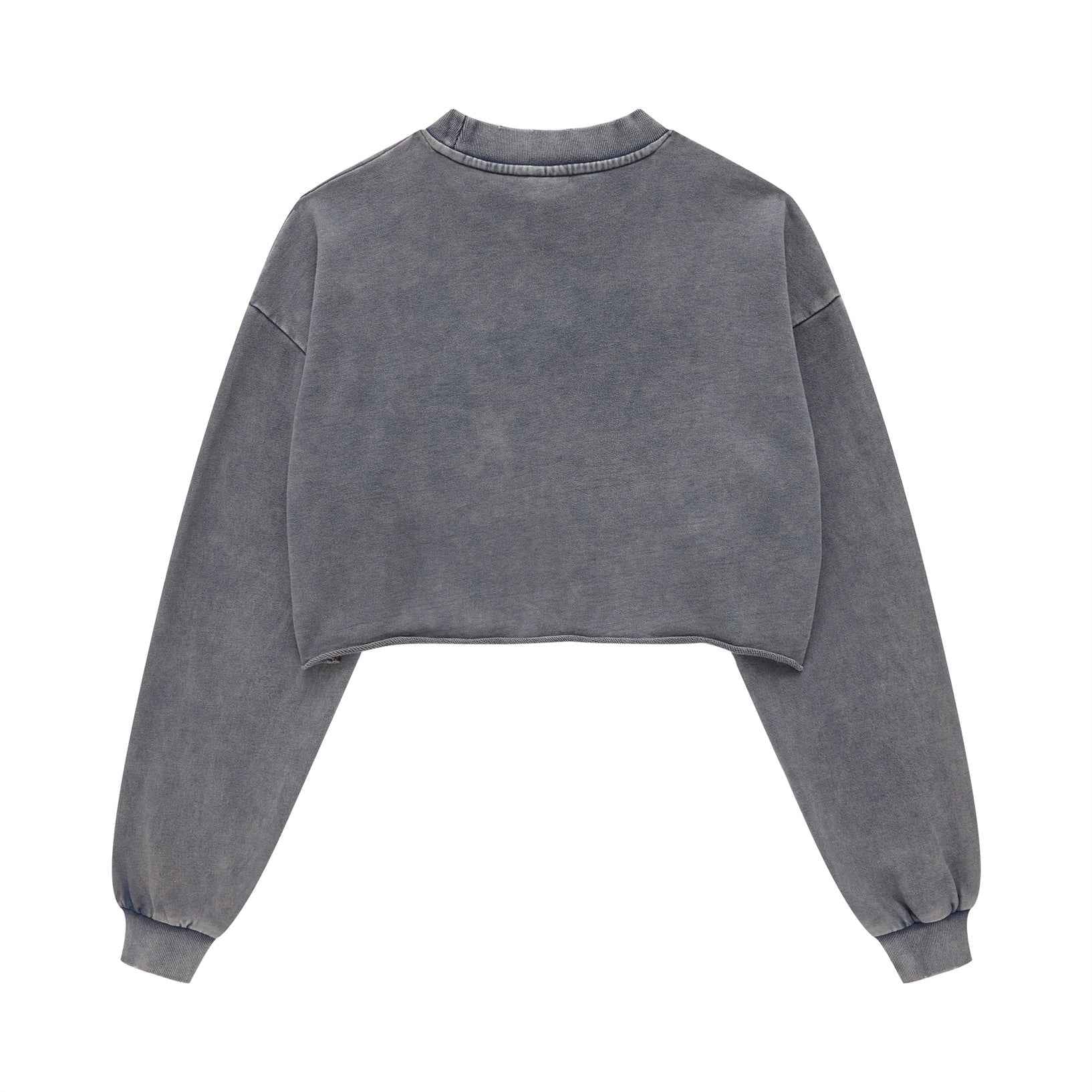 380GSM Women's Heavyweight Distressed Snow-Wash Raw-Hem Cropped Long sleeve Sweatshirt