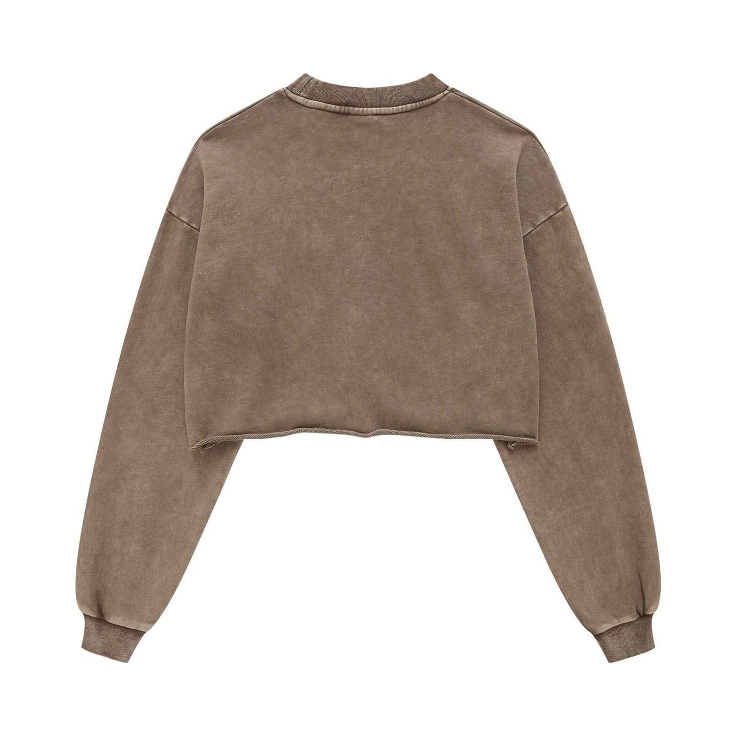 380GSM Women's Heavyweight Distressed Snow-Wash Raw-Hem Cropped Long sleeve Sweatshirt