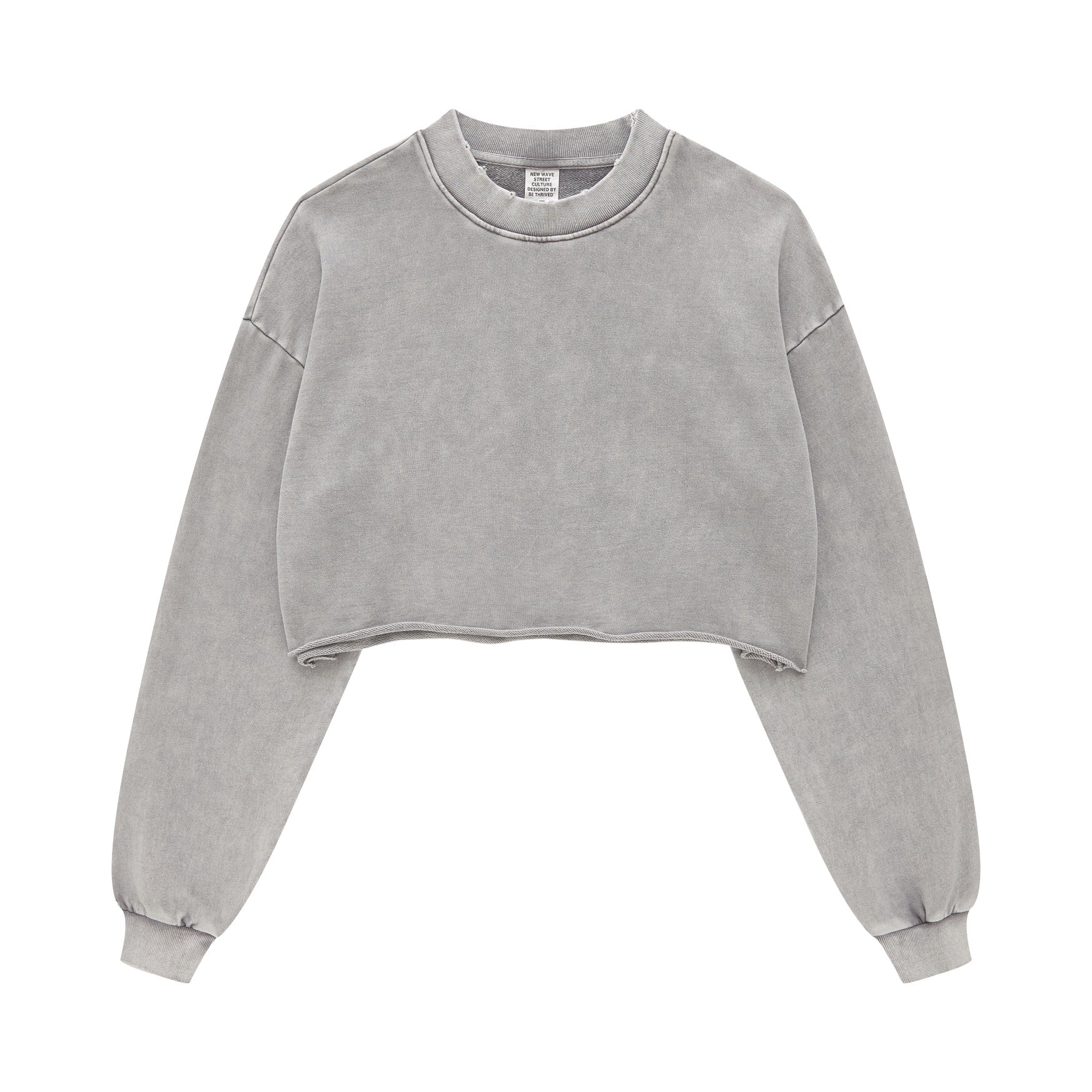 380GSM Women’s Heavyweight Distressed Snow-Wash Raw-Hem Cropped Long sleeve Medium gray