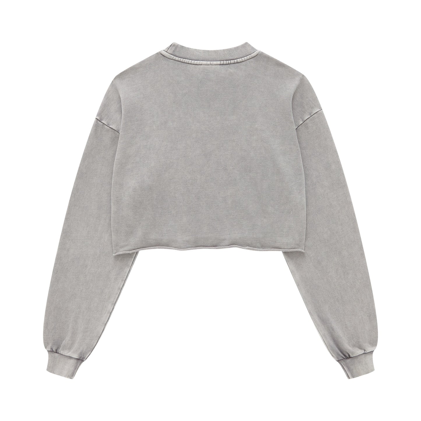 380GSM Women’s Heavyweight Distressed Snow-Wash Raw-Hem Cropped Long sleeve Medium gray