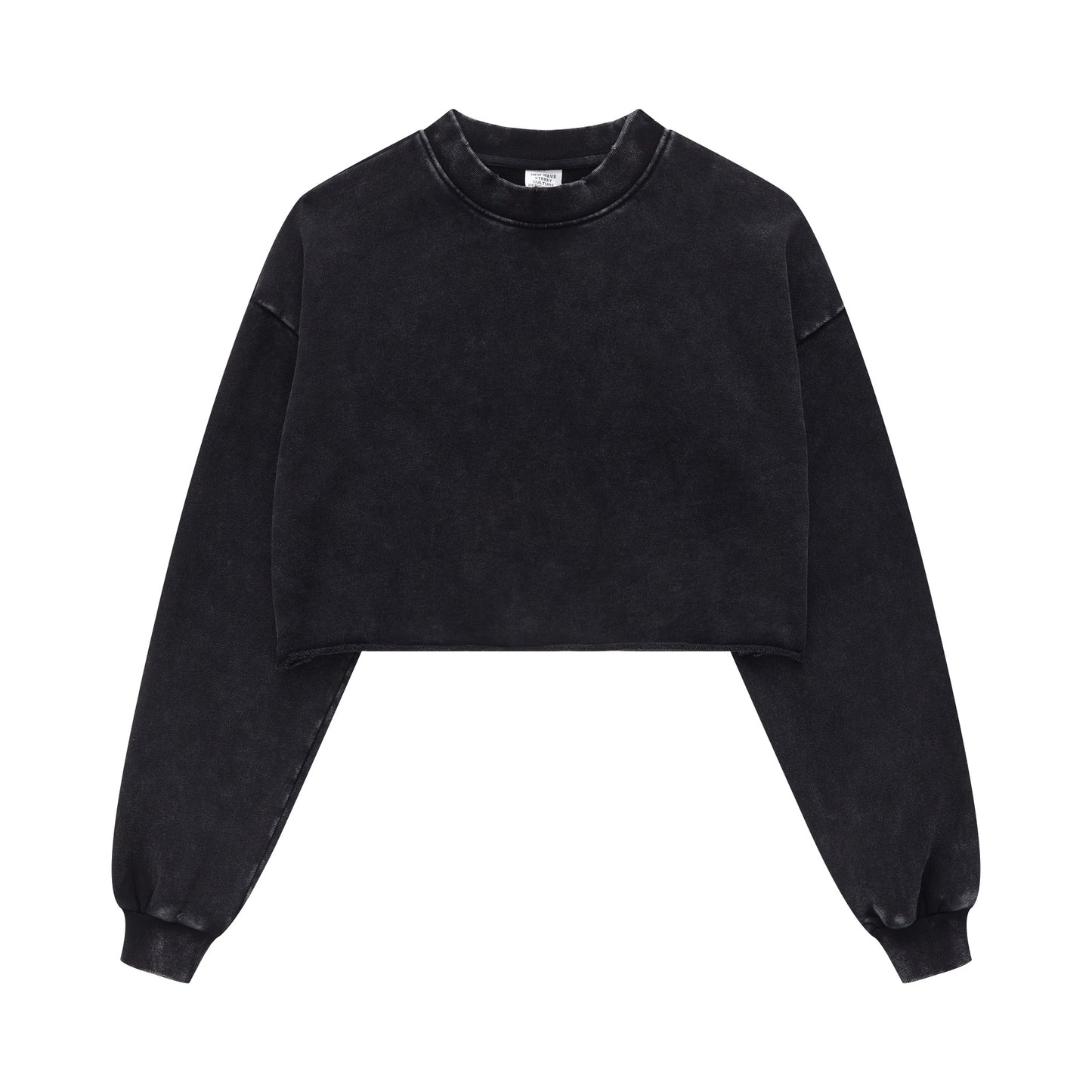 380GSM Women’s Heavyweight Distressed Snow-Wash Raw-Hem Cropped Long sleeve Snow wash