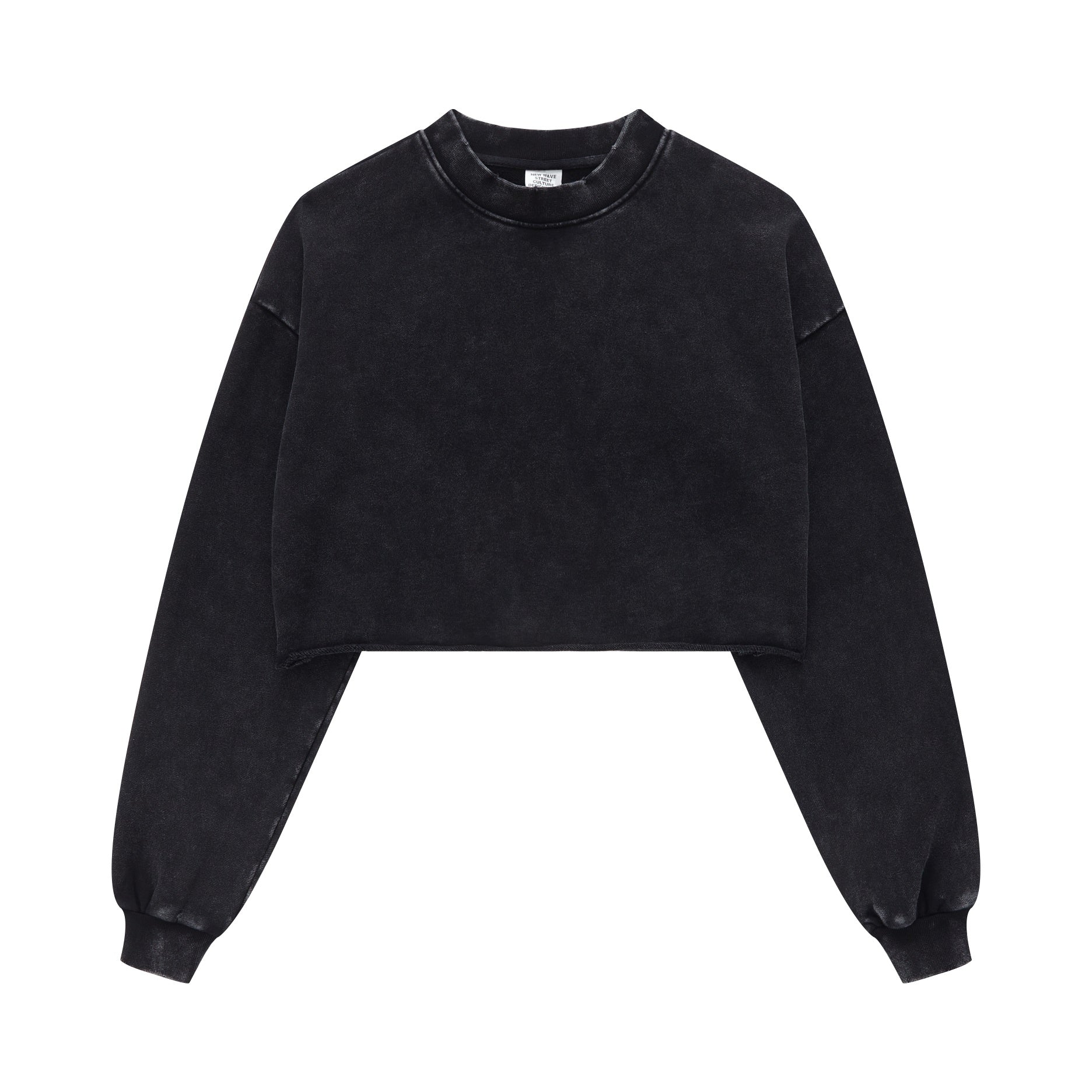 380GSM Women’s Heavyweight Distressed Snow-Wash Raw-Hem Cropped Long sleeve Snow wash