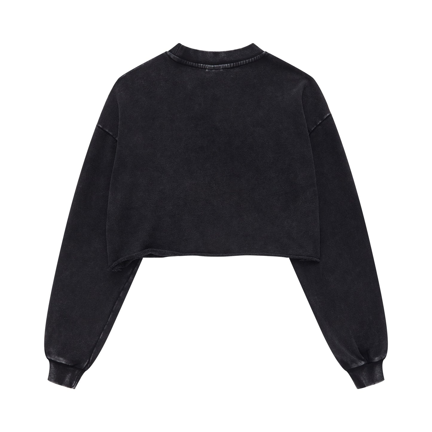 380GSM Women’s Heavyweight Distressed Snow-Wash Raw-Hem Cropped Long sleeve Snow wash