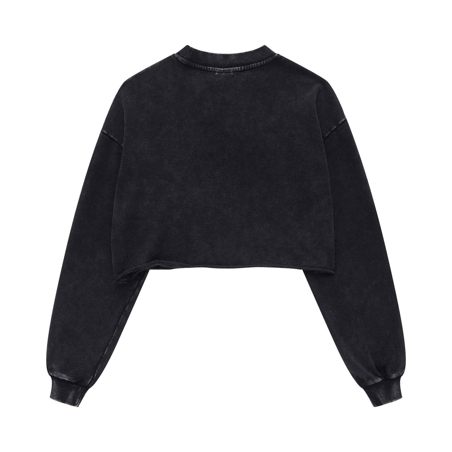 380GSM Women’s Heavyweight Distressed Snow-Wash Raw-Hem Cropped Long sleeve Snow wash