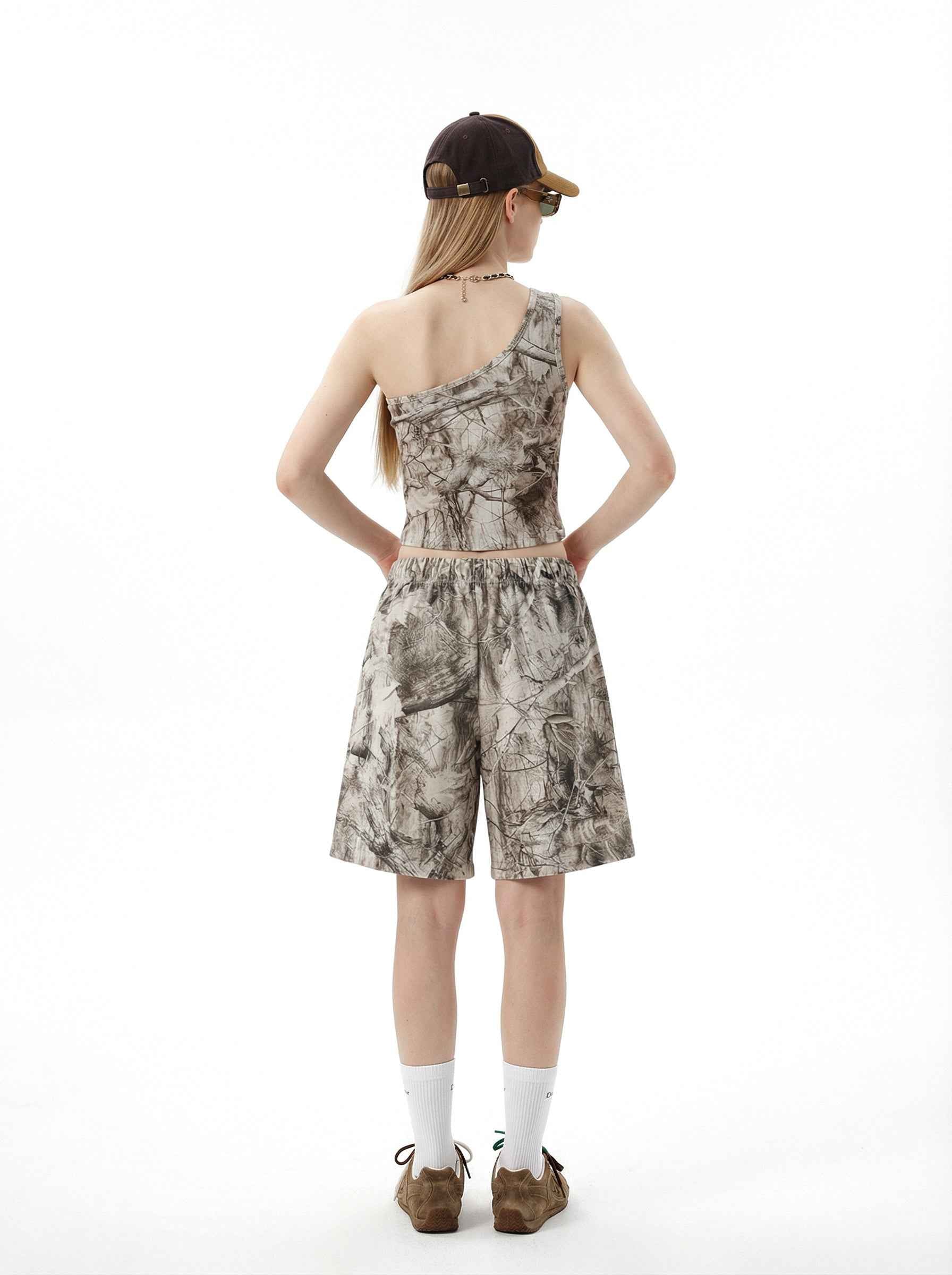 315GSM Women’s Asymmetrical Shoulder Camouflage Tank Top T-shirt