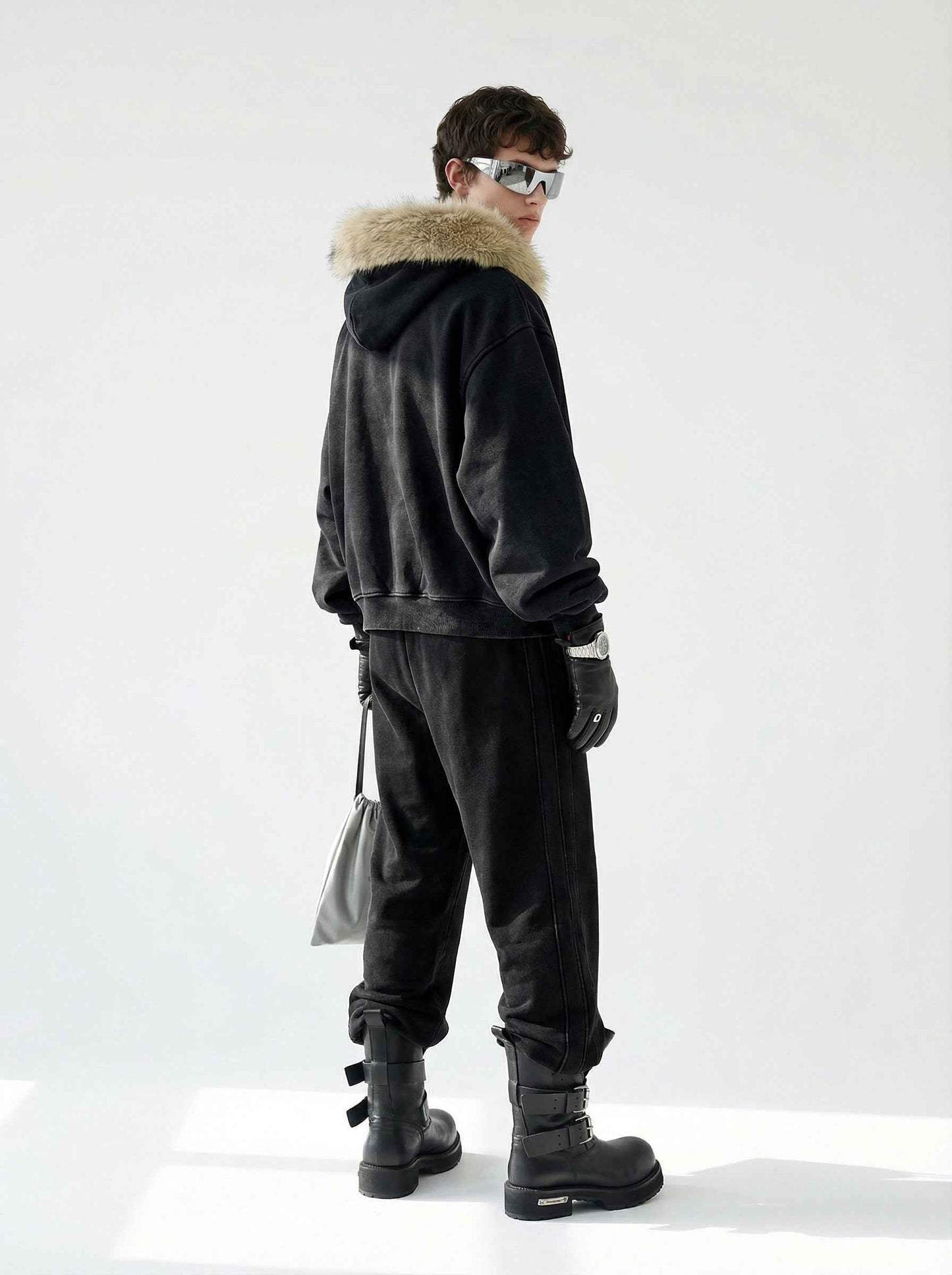 400GSM Unisex Vintage Boxyfit Faux Fur Collar Zipper Coat