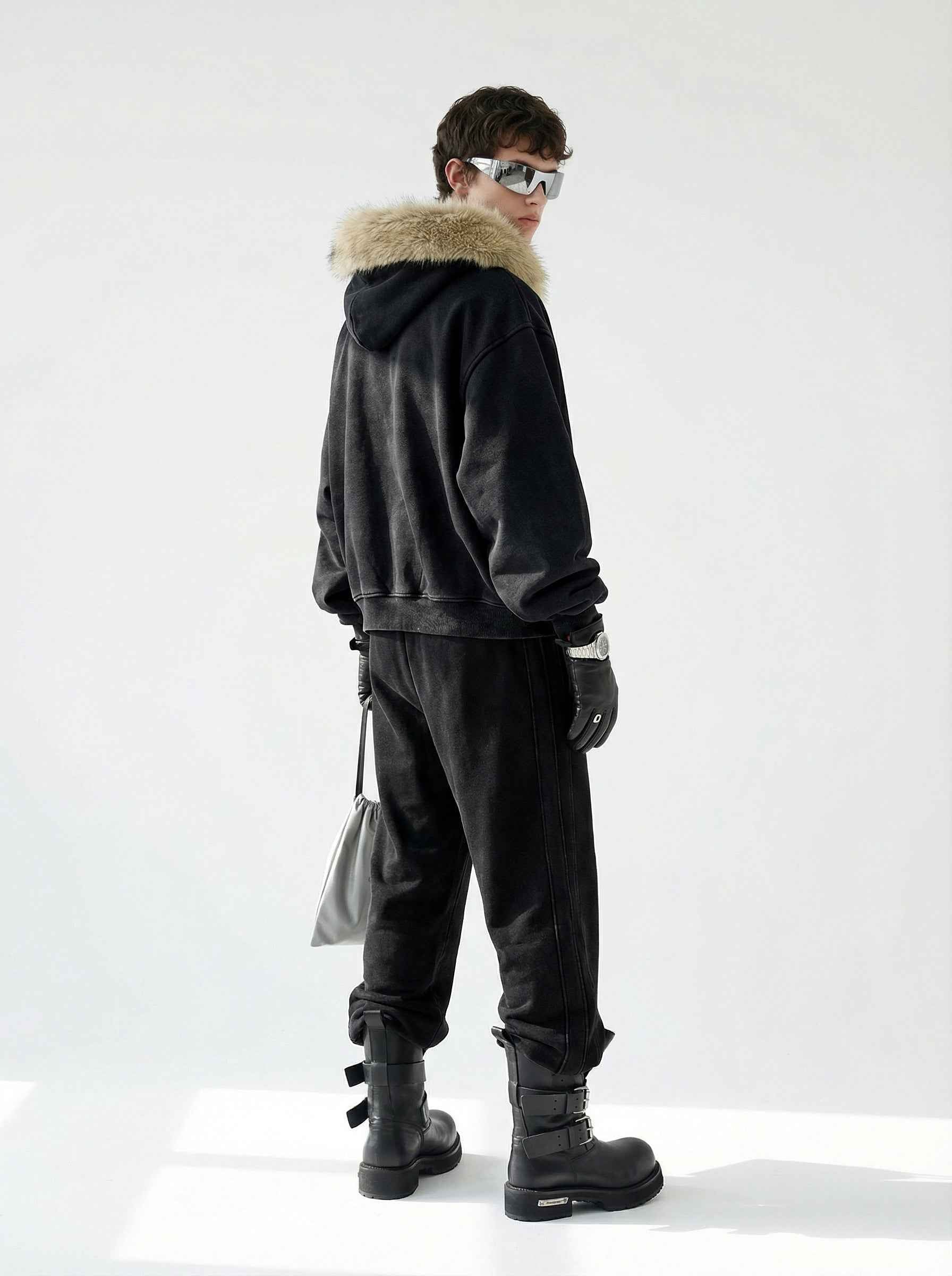 400GSM Unisex Vintage Boxyfit Faux Fur Collar Zipper Coat