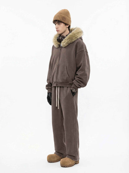 400GSM Unisex Vintage Boxyfit Faux Fur Collar Zipper Coat