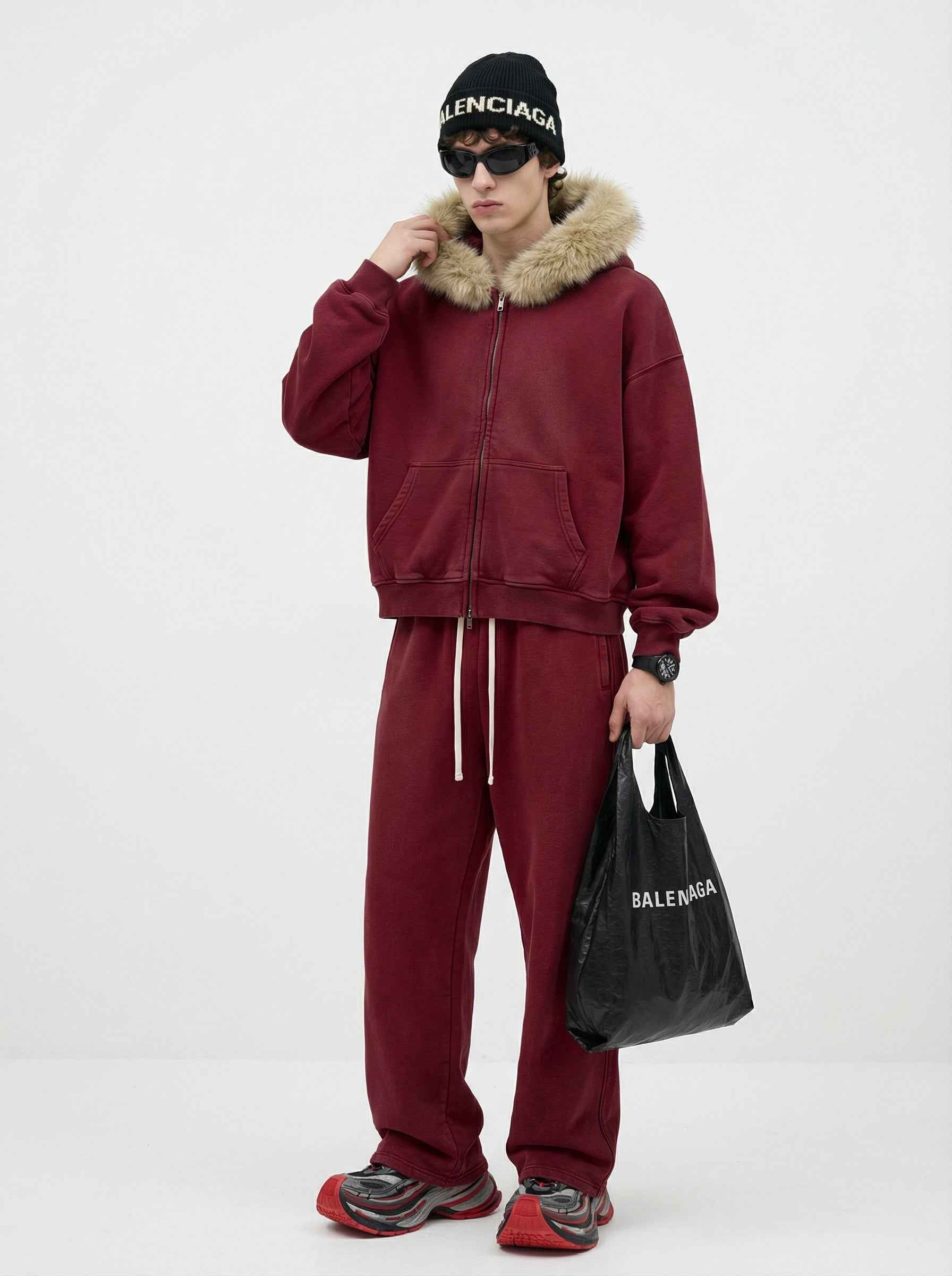 400GSM Unisex Vintage Boxyfit Faux Fur Collar Zipper Coat