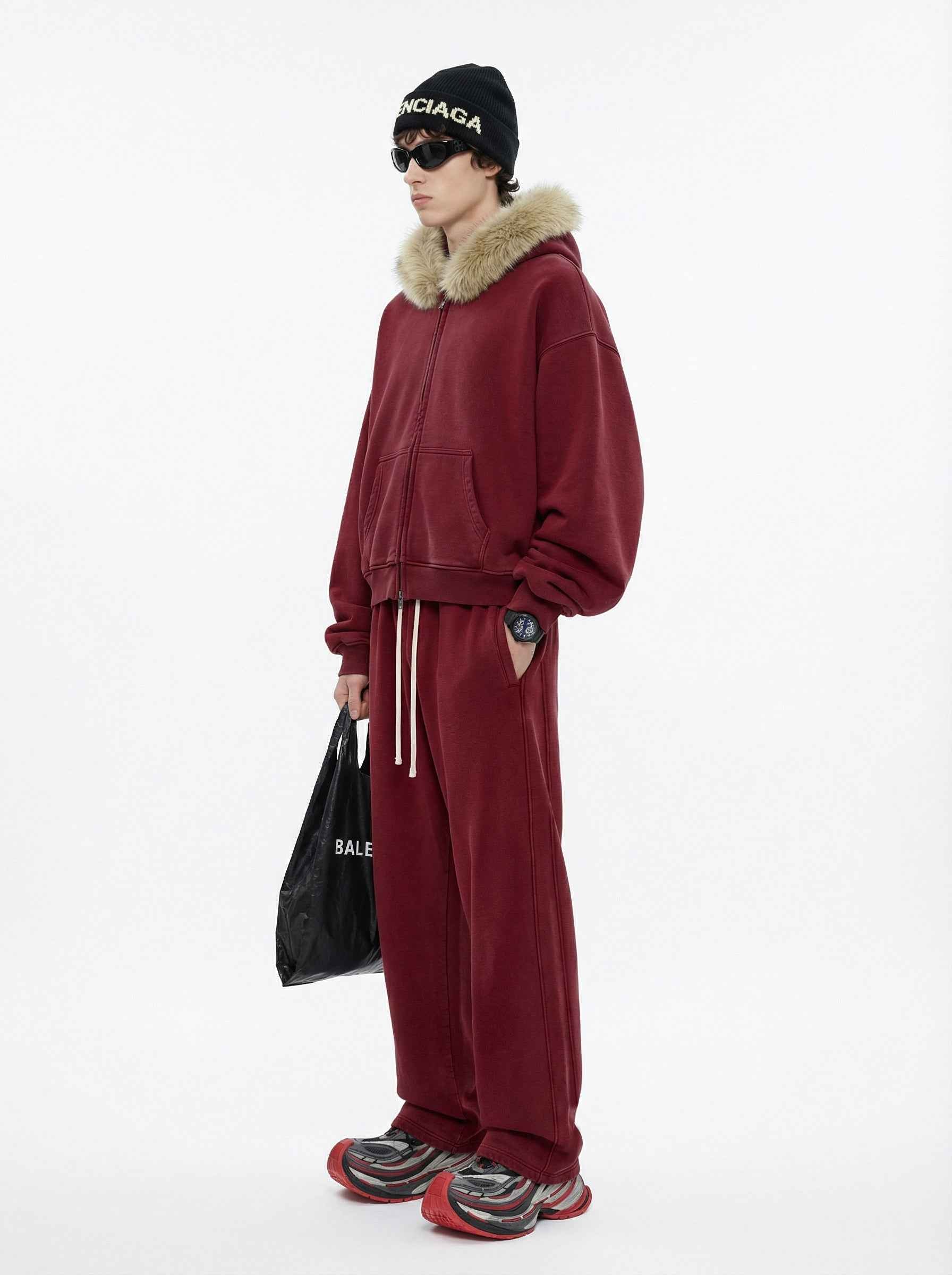400GSM Unisex Vintage Boxyfit Faux Fur Collar Zipper Coat