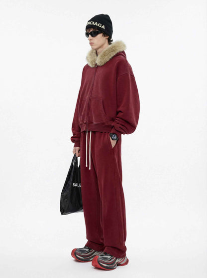 400GSM Unisex Vintage Boxyfit Faux Fur Collar Zipper Coat