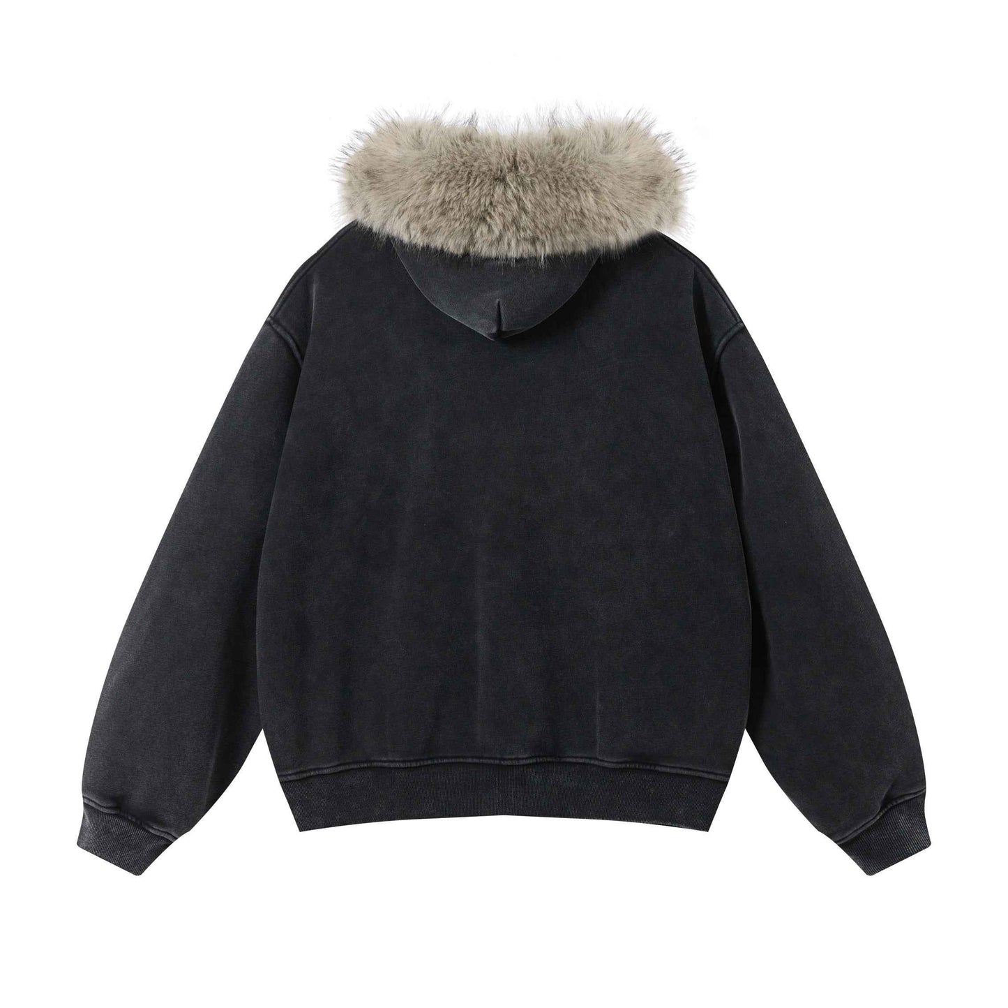 400GSM Unisex Vintage Boxyfit Faux Fur Collar Zipper Coat