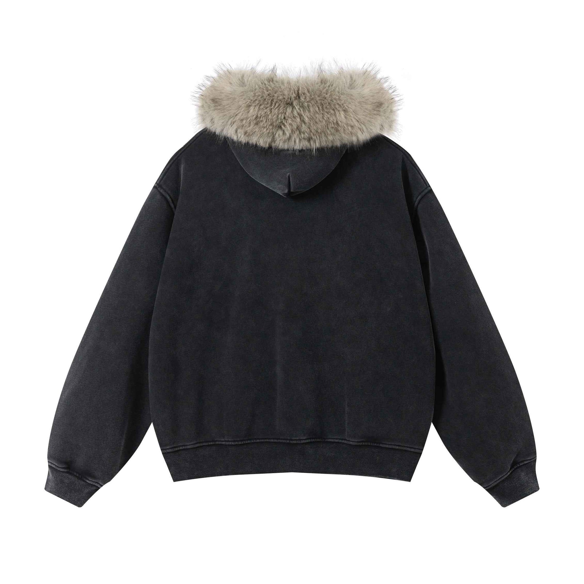400GSM Unisex Vintage Boxyfit Faux Fur Collar Zipper Coat