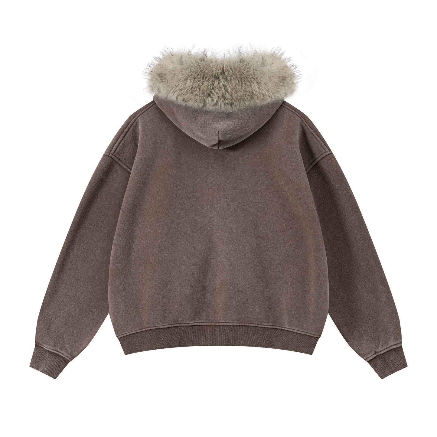 400GSM Unisex Vintage Boxyfit Faux Fur Collar Zipper Coat