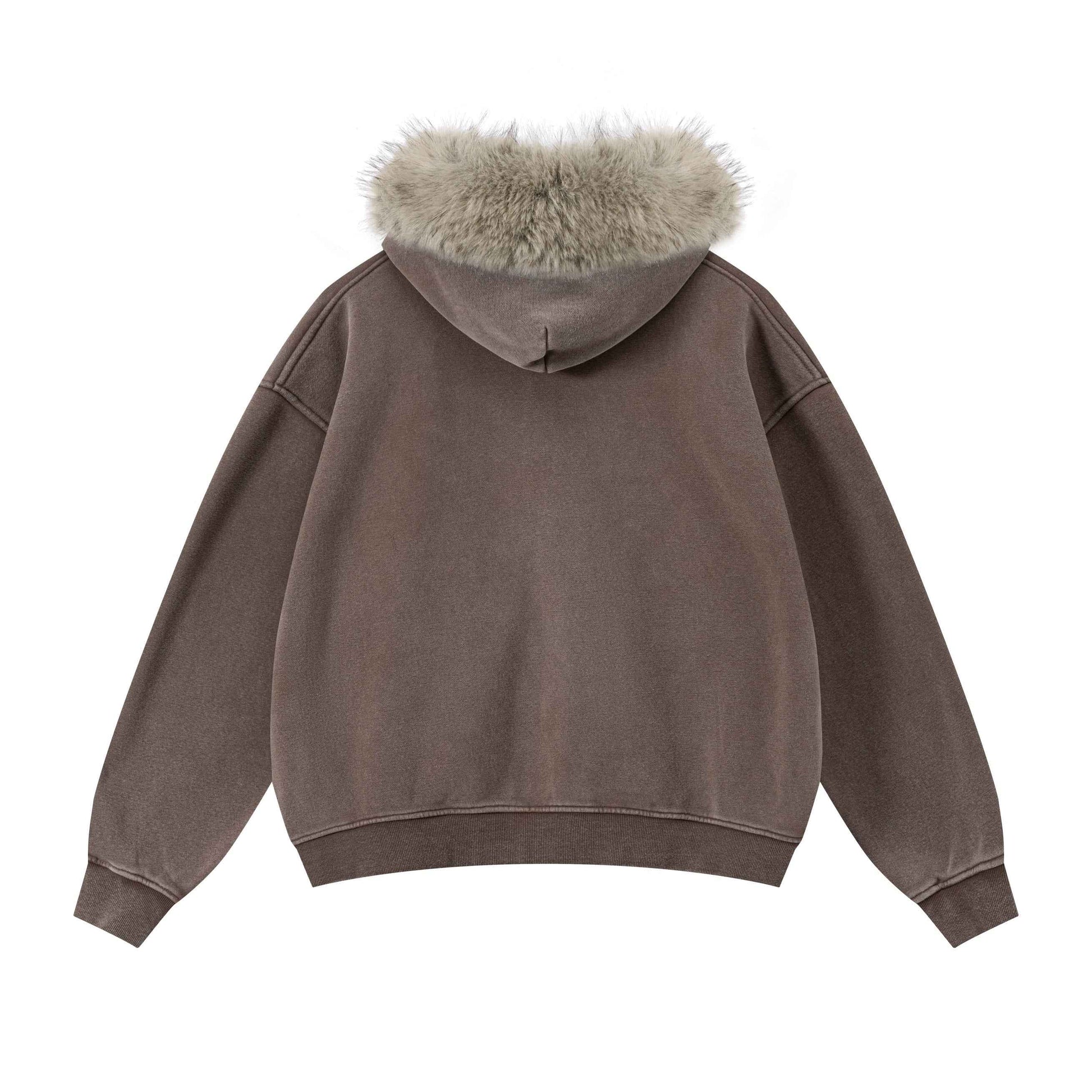 400GSM Unisex Vintage Boxyfit Faux Fur Collar Zipper Coat