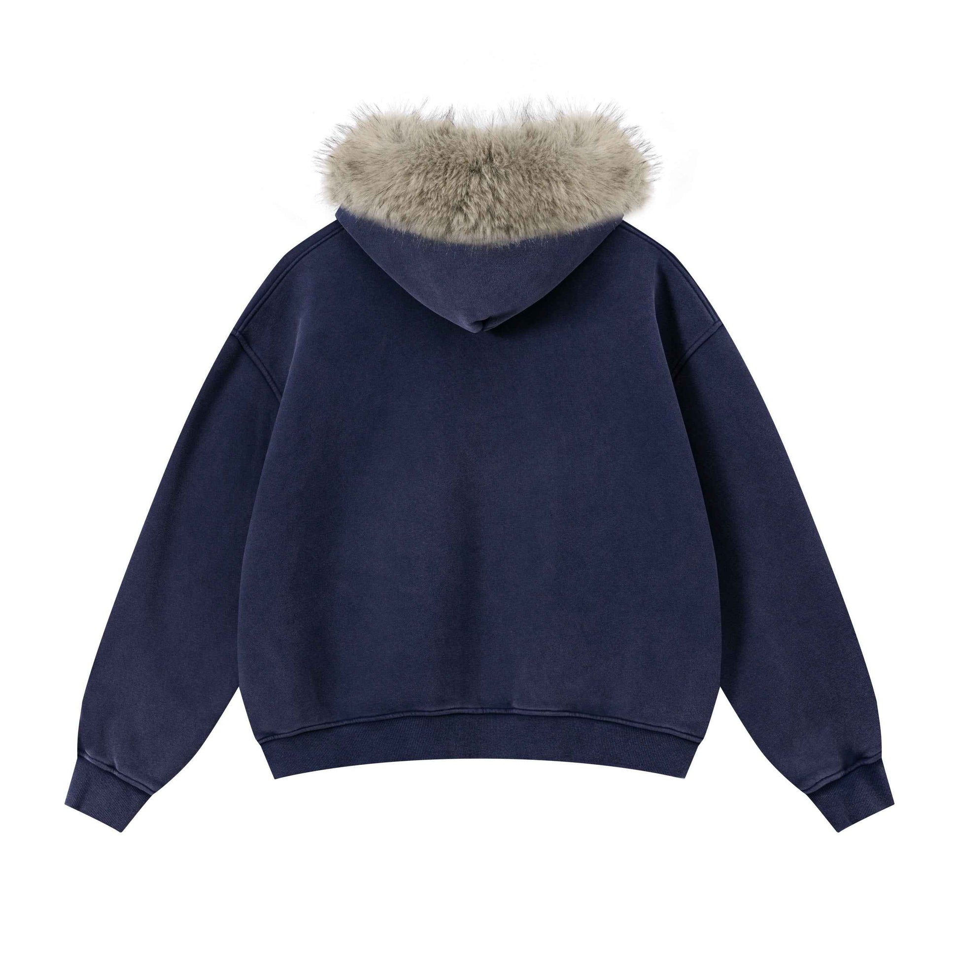 400GSM Unisex Vintage Boxyfit Faux Fur Collar Zipper Coat