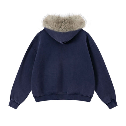 400GSM Unisex Vintage Boxyfit Faux Fur Collar Zipper Coat