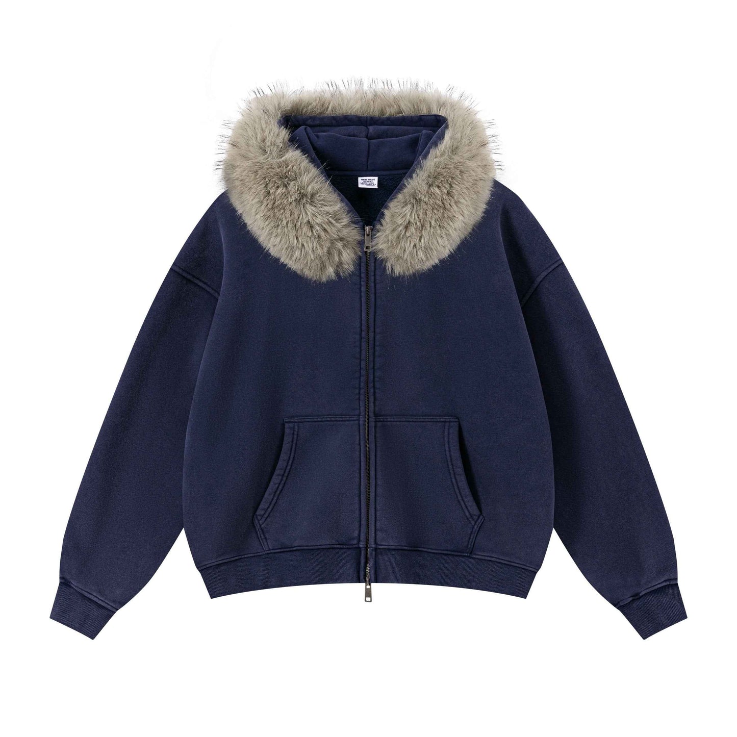400GSM Unisex Vintage Boxyfit Faux Fur Collar Zipper Coat