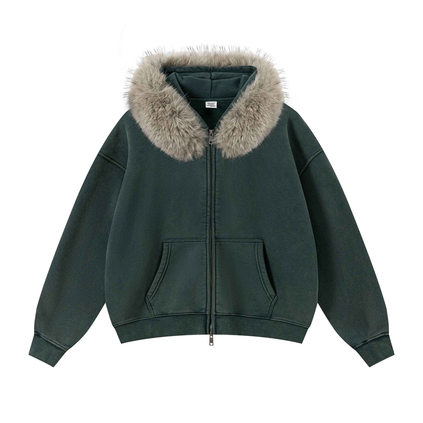 400GSM Unisex Vintage Boxyfit Faux Fur Collar Zipper Coat