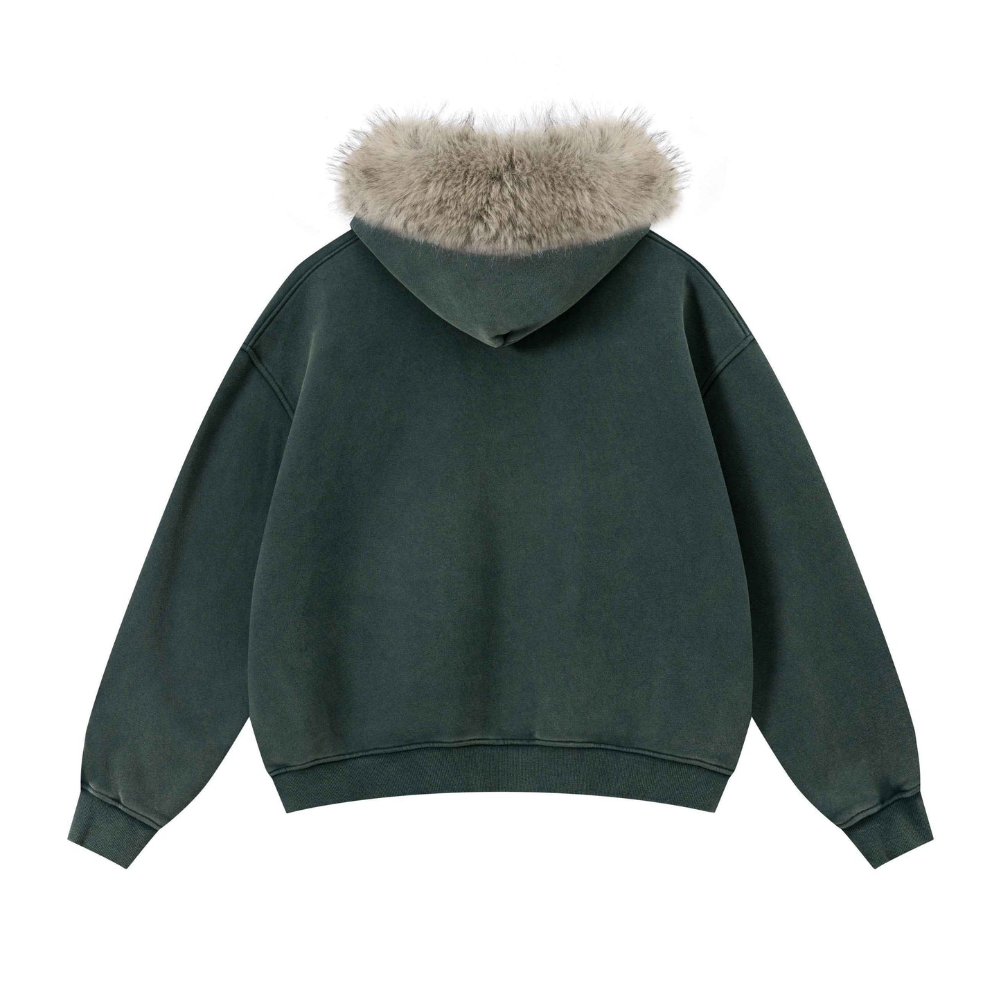 400GSM Unisex Vintage Boxyfit Faux Fur Collar Zipper Coat